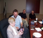 Recieving a gift from Mayor Barnes of Grand Falls-Windsor.  Photo by Teresa Greene